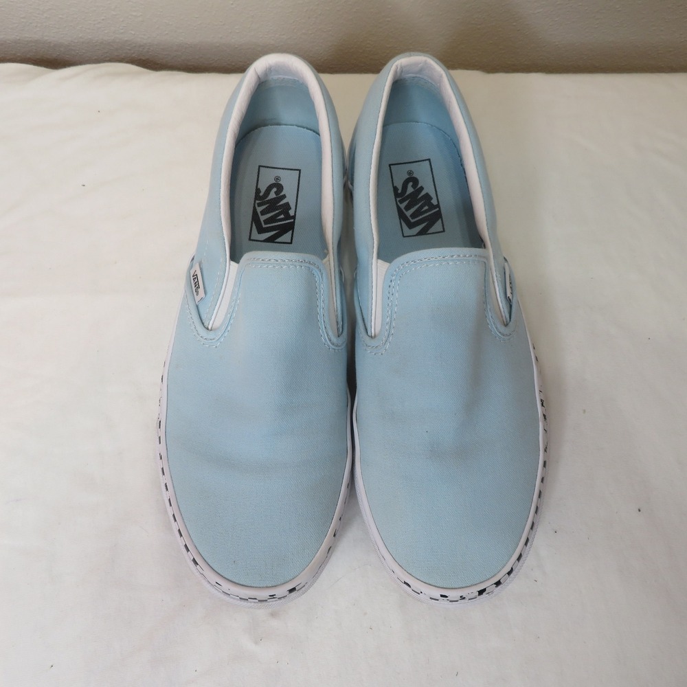 Vans Classic Slip-On Baby Blue Canvas Checkerboard Foxing Sneakers Mens 8.5 W 10